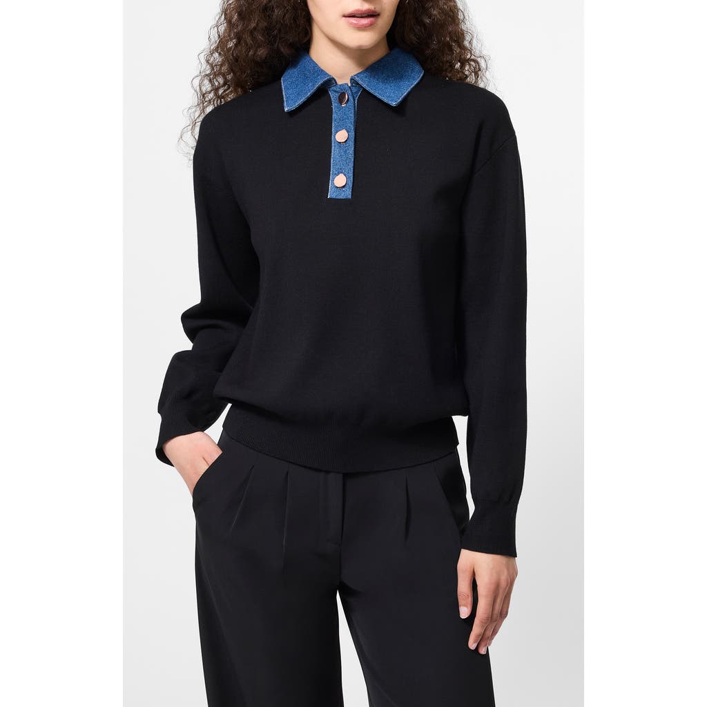French Connection Contrast Collar Sweater In Black