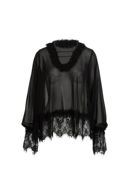 Gizia Lace Detail Chiffon Black Blouse
