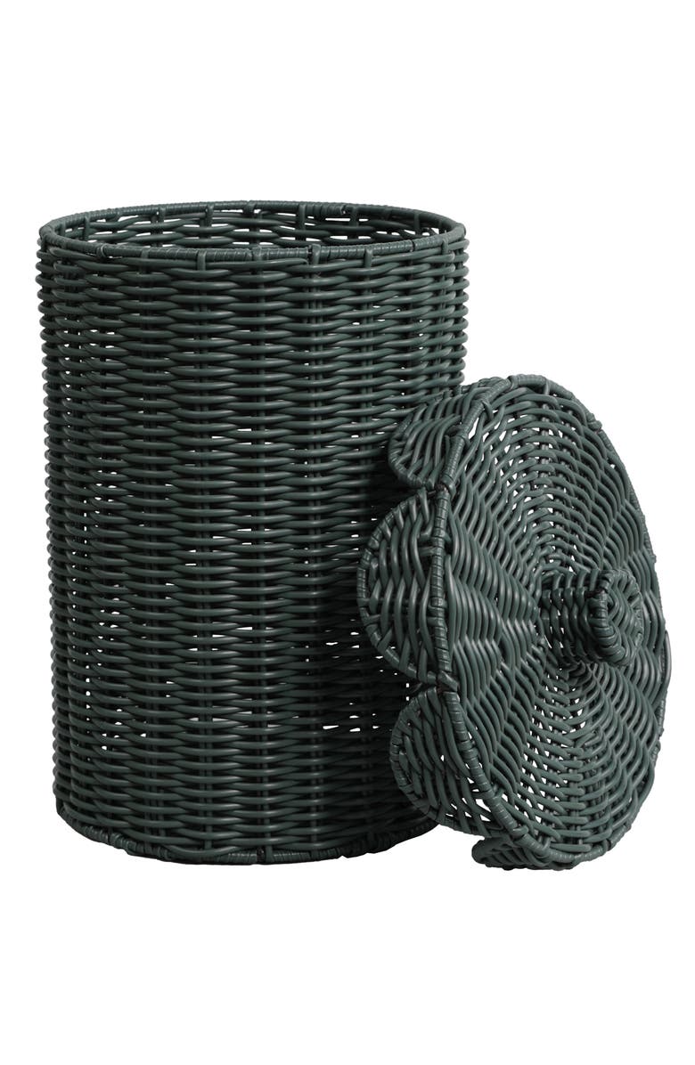 HAPPIMESS Resin 2.9-Gallon Cylinder Wicker Watebasket with Scalloped Lid, Main, color, Dark Green