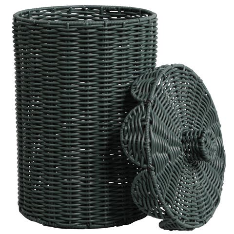 Fern Resin 2.9-Gallon Cylinder Wicker Watebasket with Scalloped Lid
