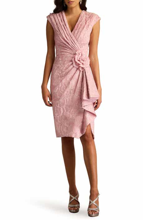 Tadashi Shoji Metallic Floral Jacquard Rosette Detail Cocktail Sheath Dress