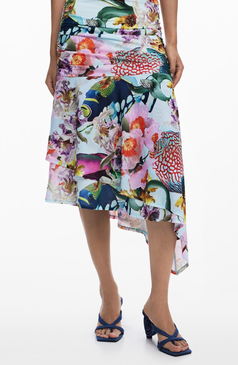 Desigual Print Asymmetric Maxi Skirt, Main, color, Pink