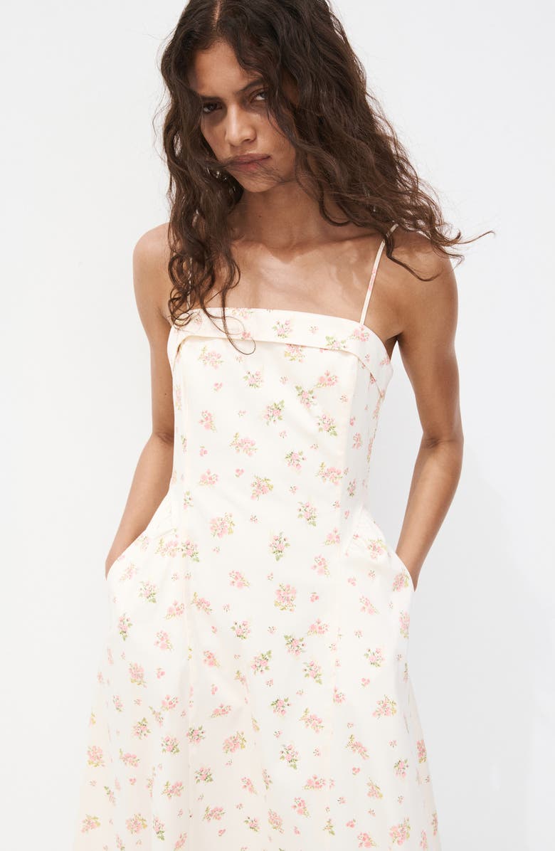 MANGO Ditsy Floral A-Line Midi Dress, Alternate, color, Ecru