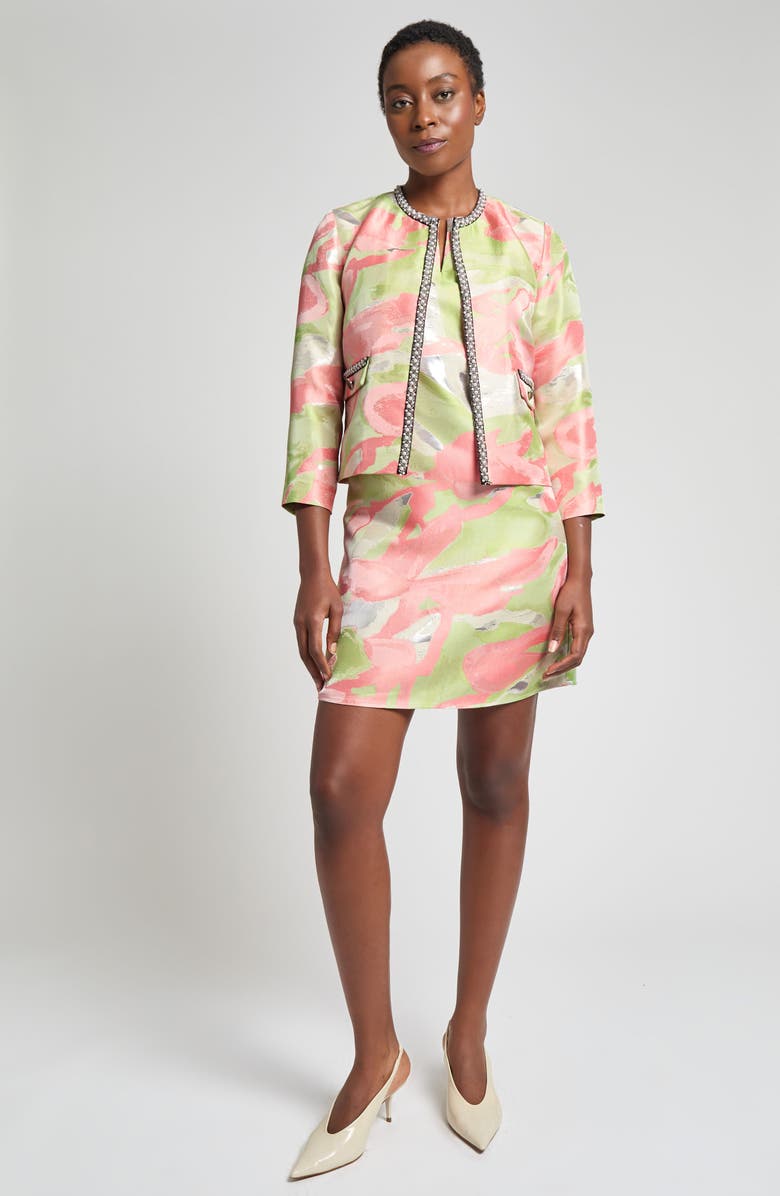 Ming Wang Beaded Abstract Jacquard Jacket, Alternate, color, Fern/ Orange Burst/ Limestone