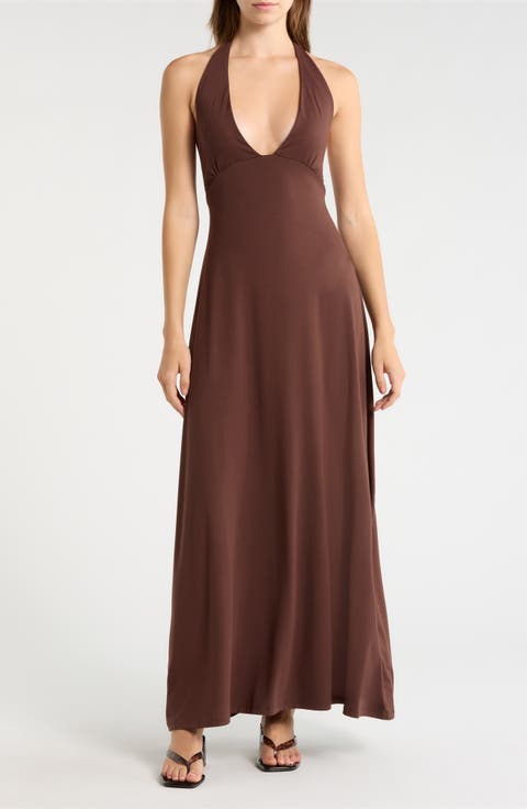 Alexa Plunge Halter Neck Midi Dress