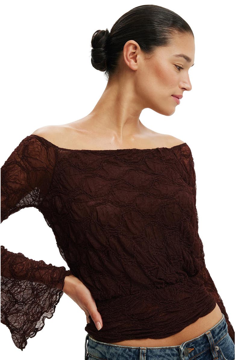 Cotton On Women's Sofia Lace Long Sleeve Top, Alternate, color, Dark Oak