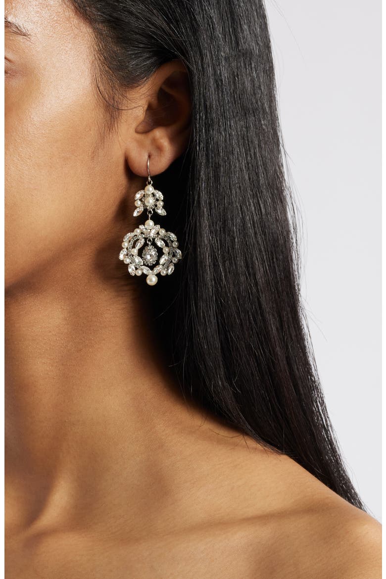 Crystal & Faux Pearl Drop Earrings, Alternate, color, SILVER/ WHITE