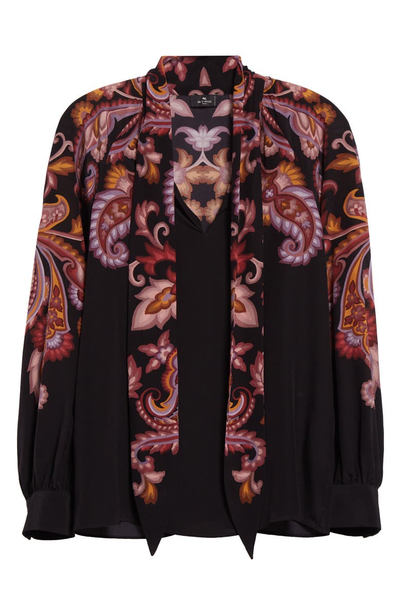 Etro Paisley Print Silk Crêpe de Chine Top, Alternate, color, Printed Black Base
