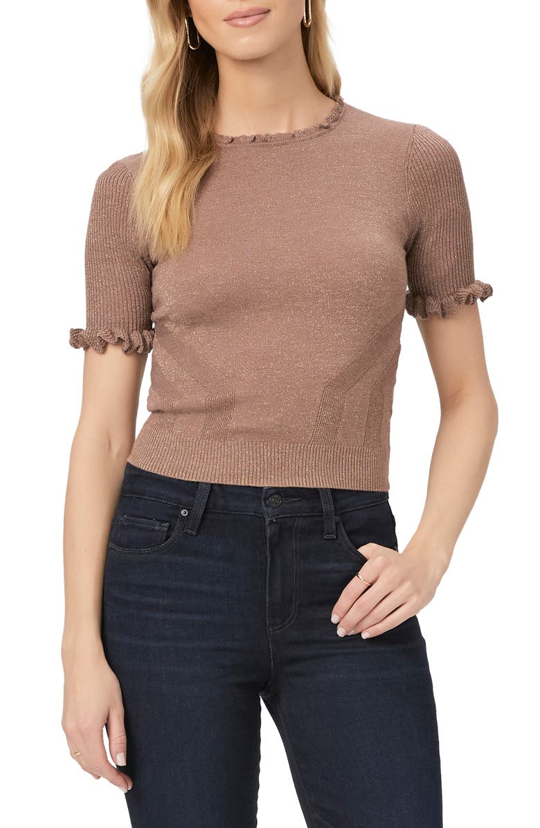 PAIGE Triste Metallic Short Sleeve Sweater, Main, color, Browngold