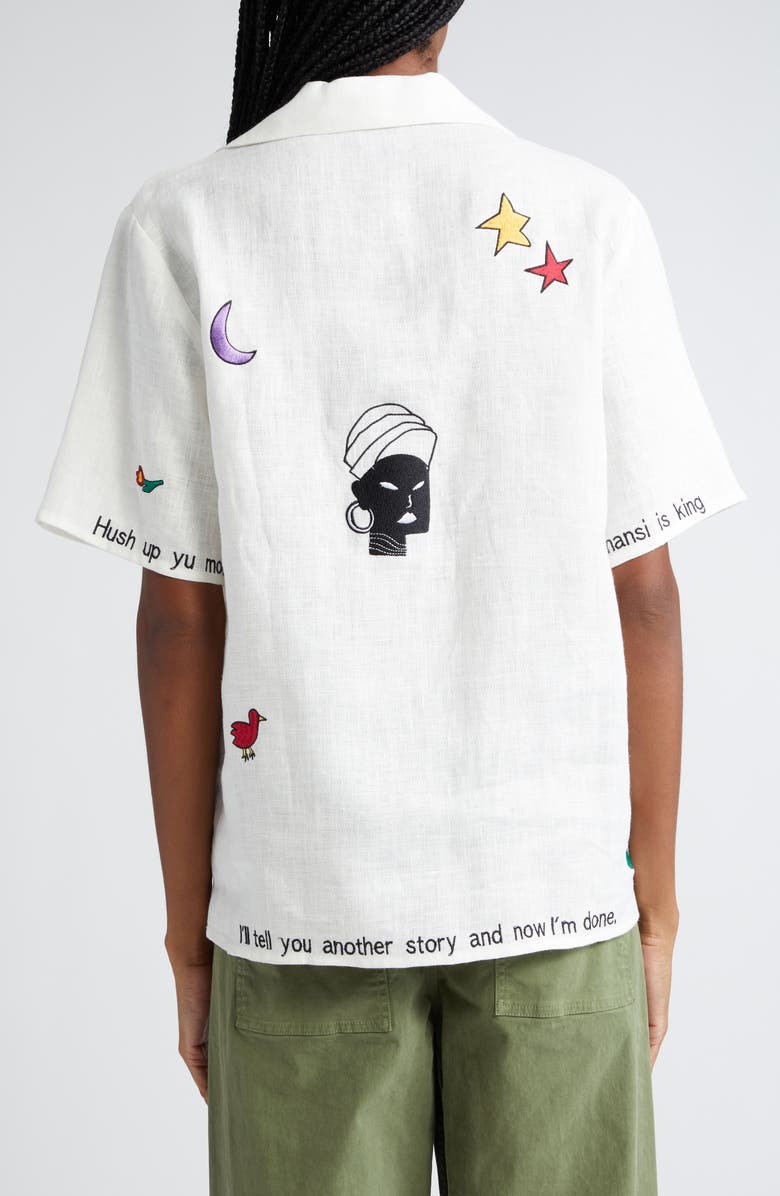 HOUSE OF AAMA Maroon Day Embroidered Linen Camp Shirt, Alternate, color, 