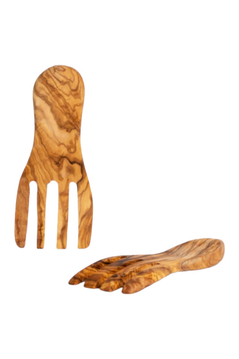 Olive Wood Salad Servers Flat Forks Set, Alternate, color, Natural