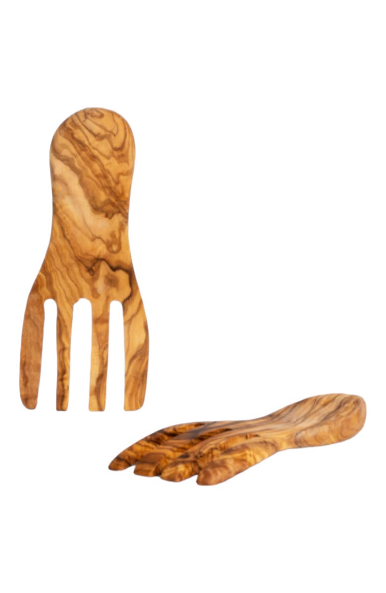 Gharyan Stoneware Olive Wood Salad Servers Flat Forks Set, Alternate, color, Natural