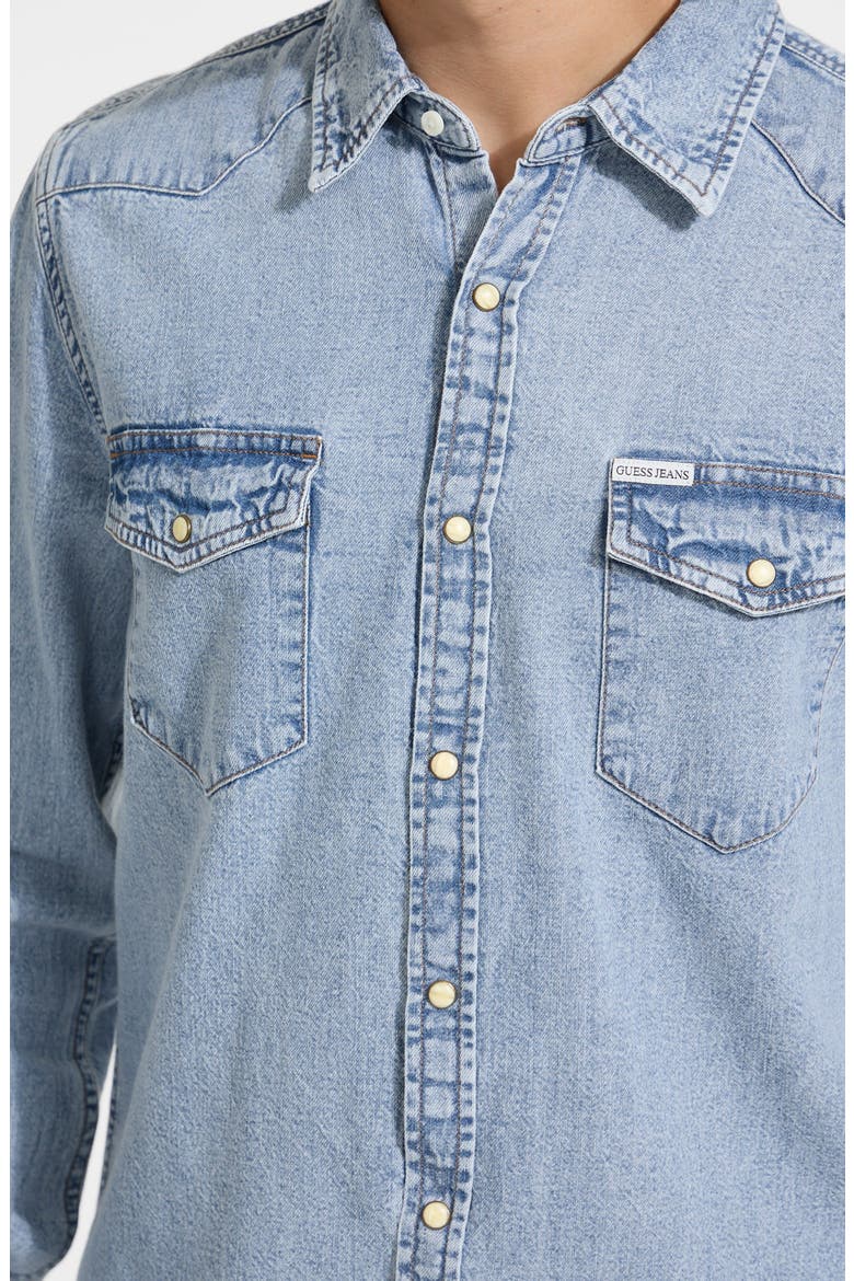 Slim Fit Denim Snap-Up Shirt, Alternate, color, GJ LIGHT HERITAGE WASH