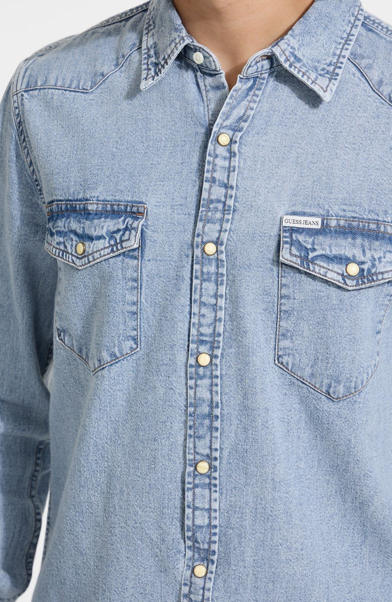 GUESS Slim Fit Denim Snap-Up Shirt, Alternate, color, Gj Light Heritage Wash