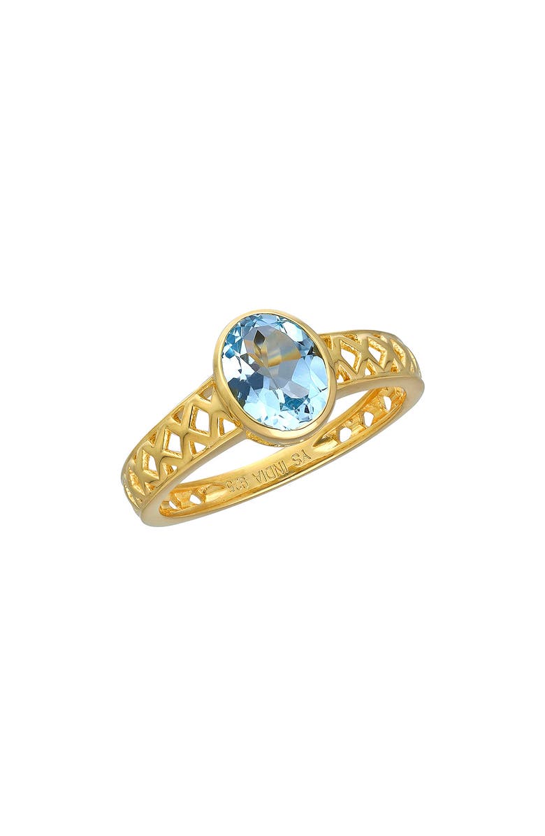 YS GEMS 18K Gold Plated Oval Blue Topaz Ring, Main, color,