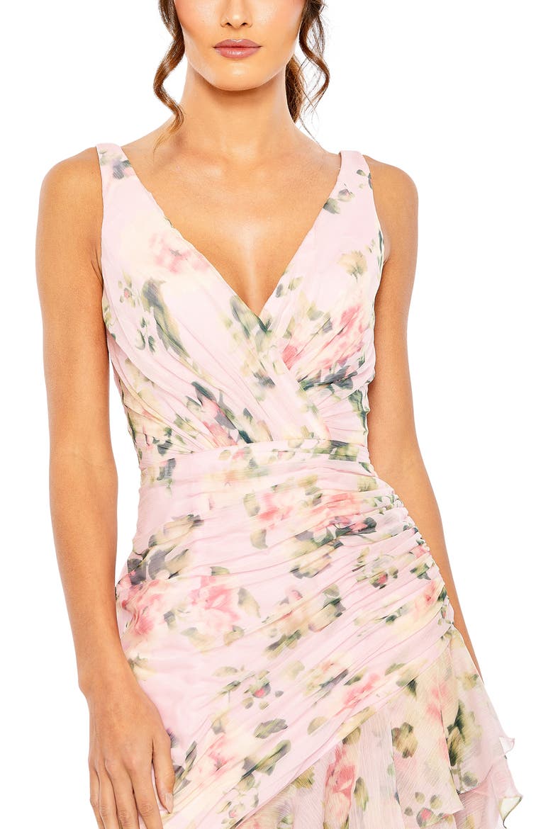 Ruched Trailing Hem Dress, Alternate, color, PINK MULTI