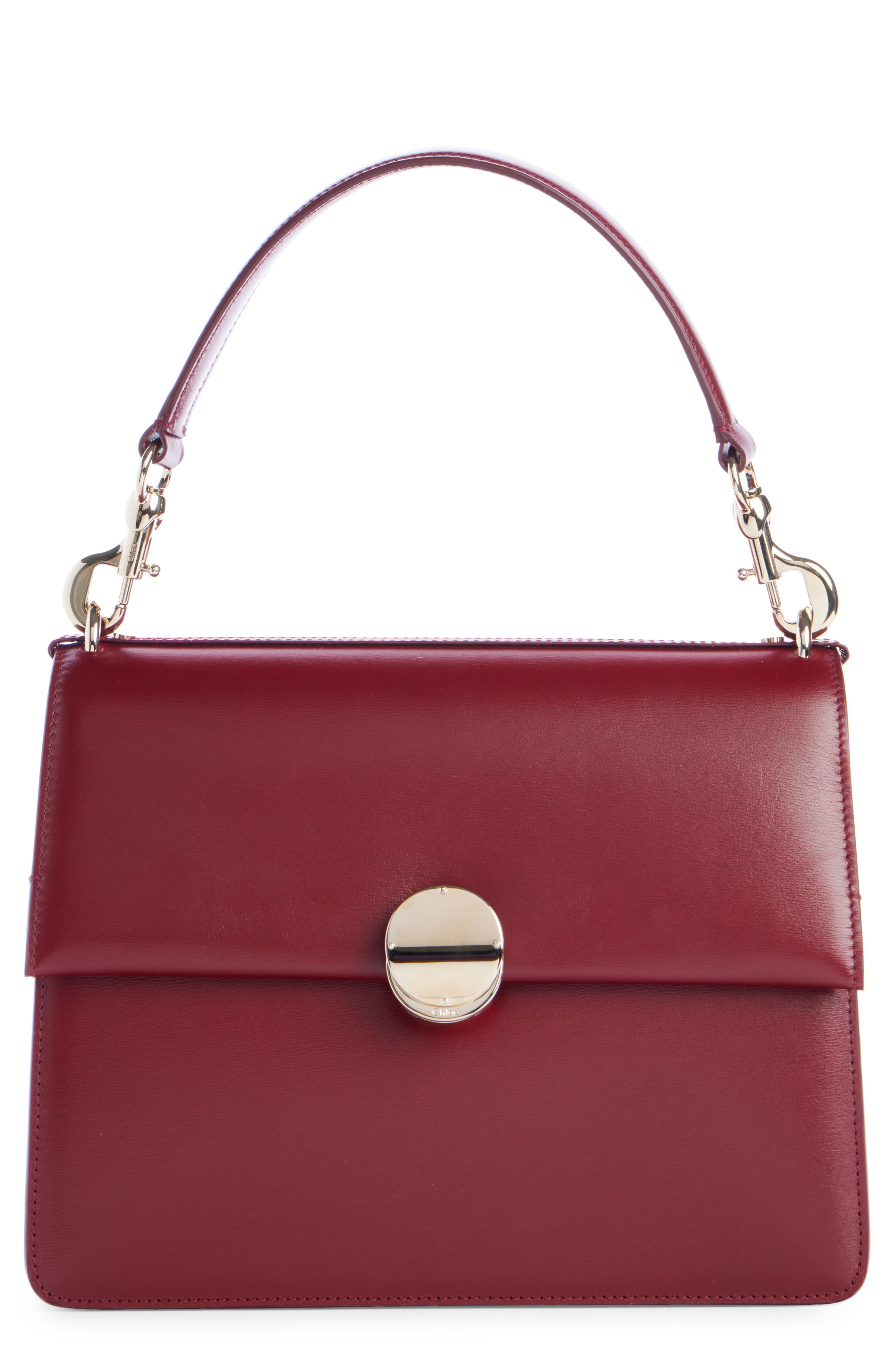 Penelope Structured Leather Shoulder Bag, Main, color, DEEP RED 600