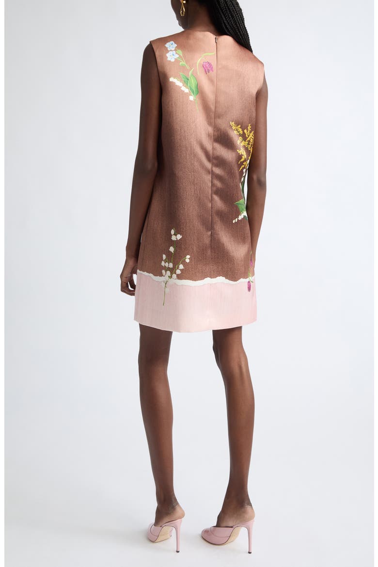 Mixed Botanical Satin Shift Minidress, Alternate, color, BLUSH/ BROWN