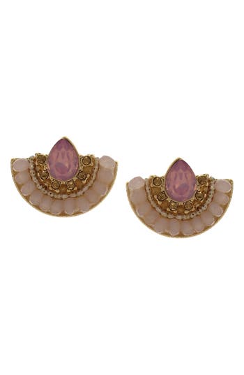 Olivia Welles Lily Beaded Crystal Fan Stud Earrings In Gold/pink