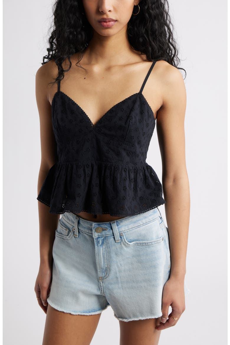 Pretty Cotton Eyelet Babydoll Top, Main, color, BLACK
