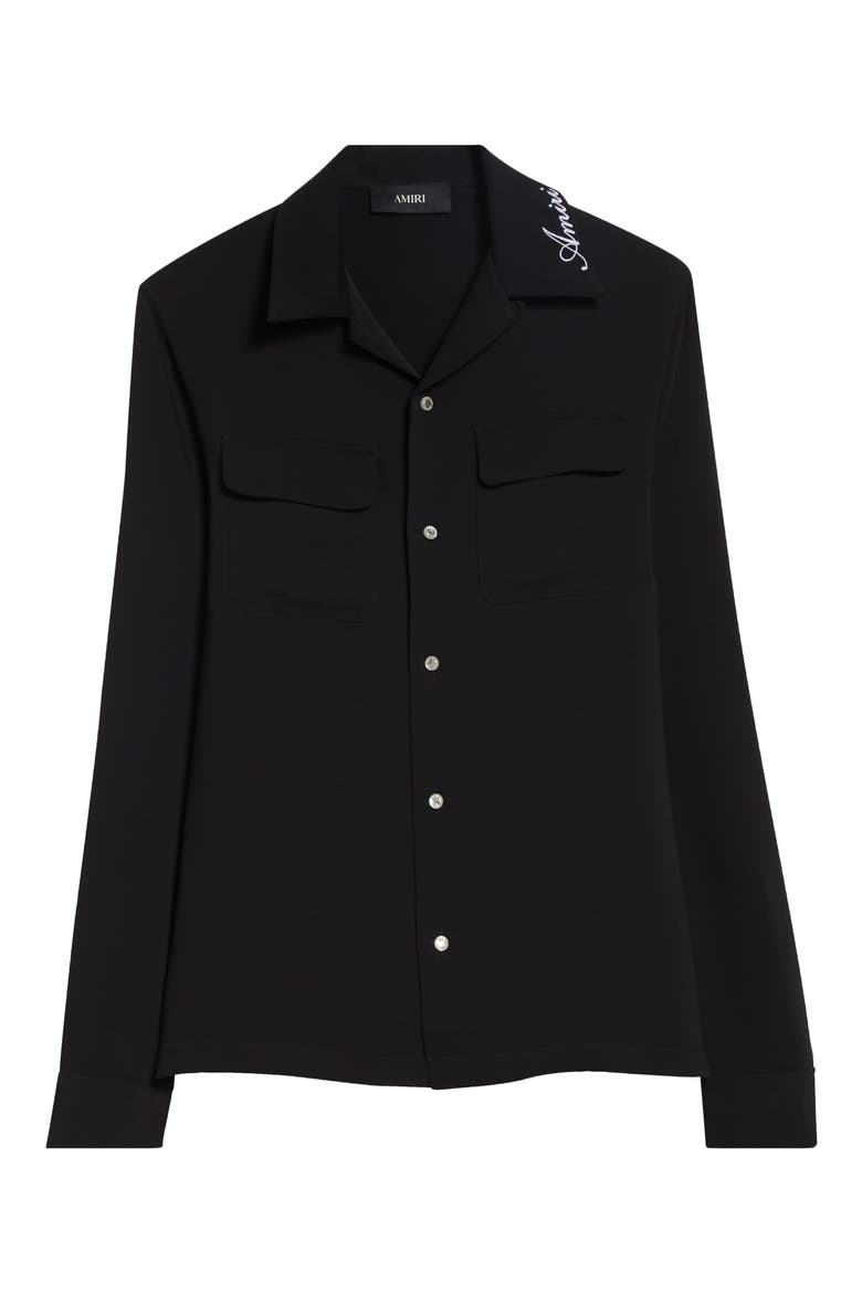 Rounded Flap Pocket Button-Up Shirt, Alternate, color, BLACK