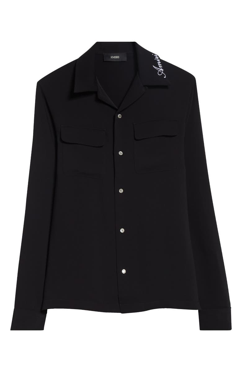AMIRI Rounded Flap Pocket Button-Up Shirt, Main, color, Black