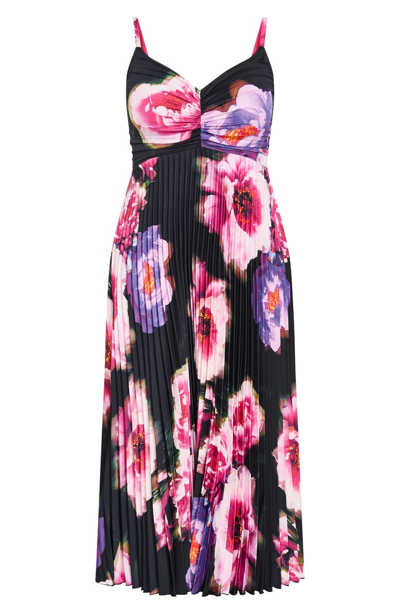 City Chic Ariana Floral Print Pleat Maxi Dress, Alternate, color, Pink Garden Gala