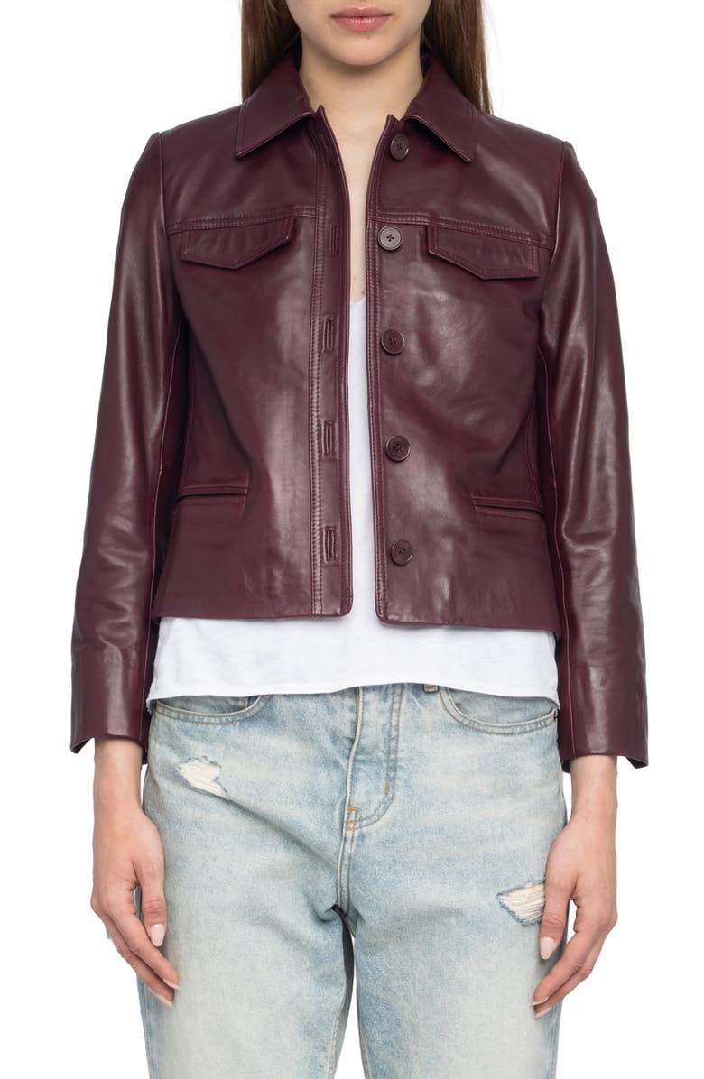 Zadig & Voltaire Liam Leather Jacket, Main, color, Burgundy