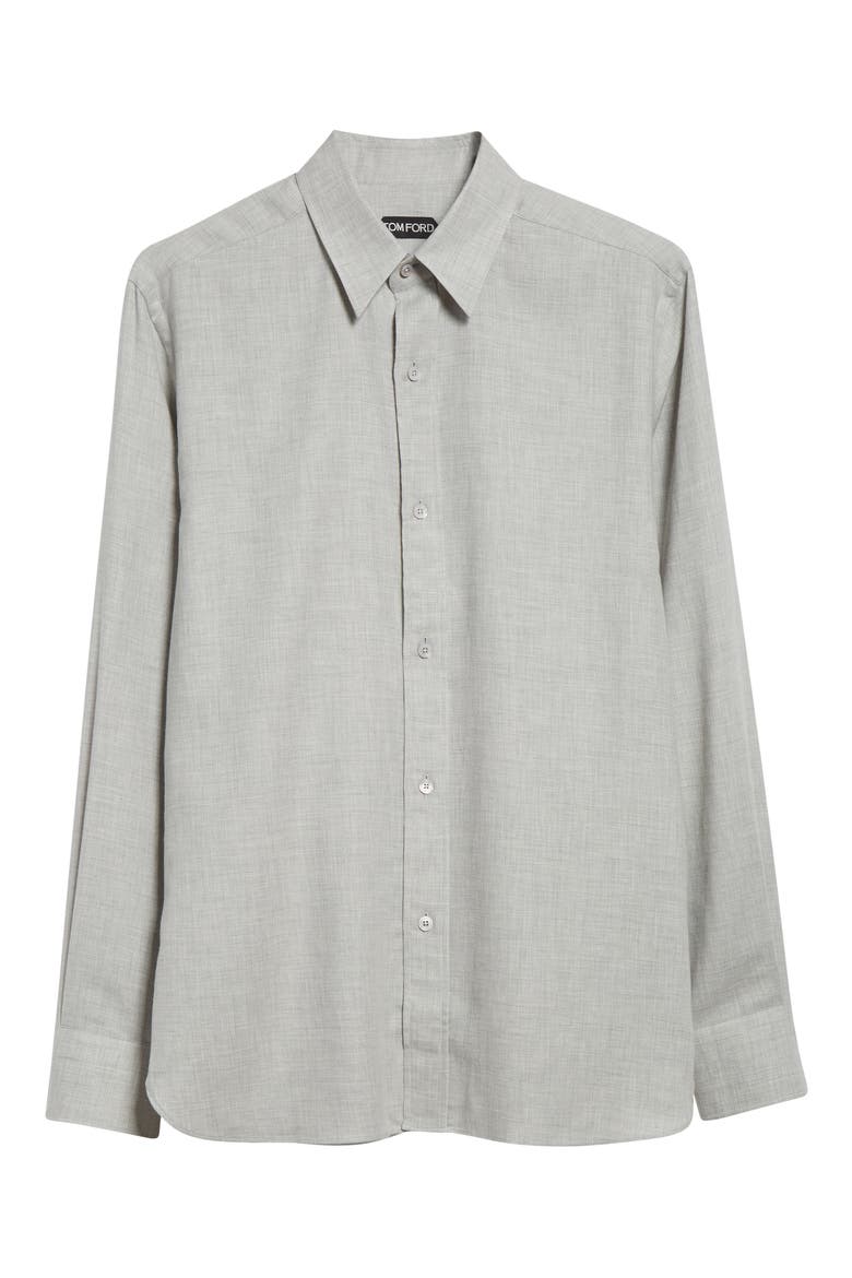 Cotton & Cashmere Mélange Twill Button-Up Shirt, Alternate, color, IG100 GREY