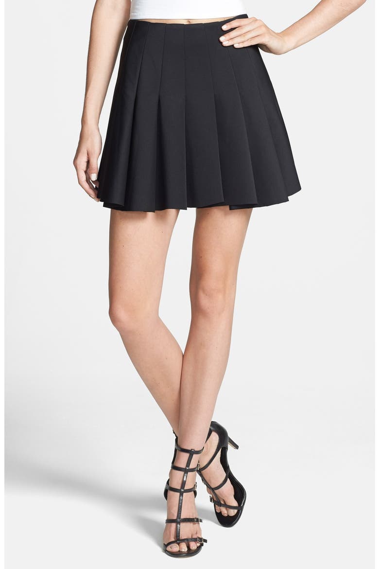 ASTR Scuba Pleated Miniskirt, Main, color, BLACK