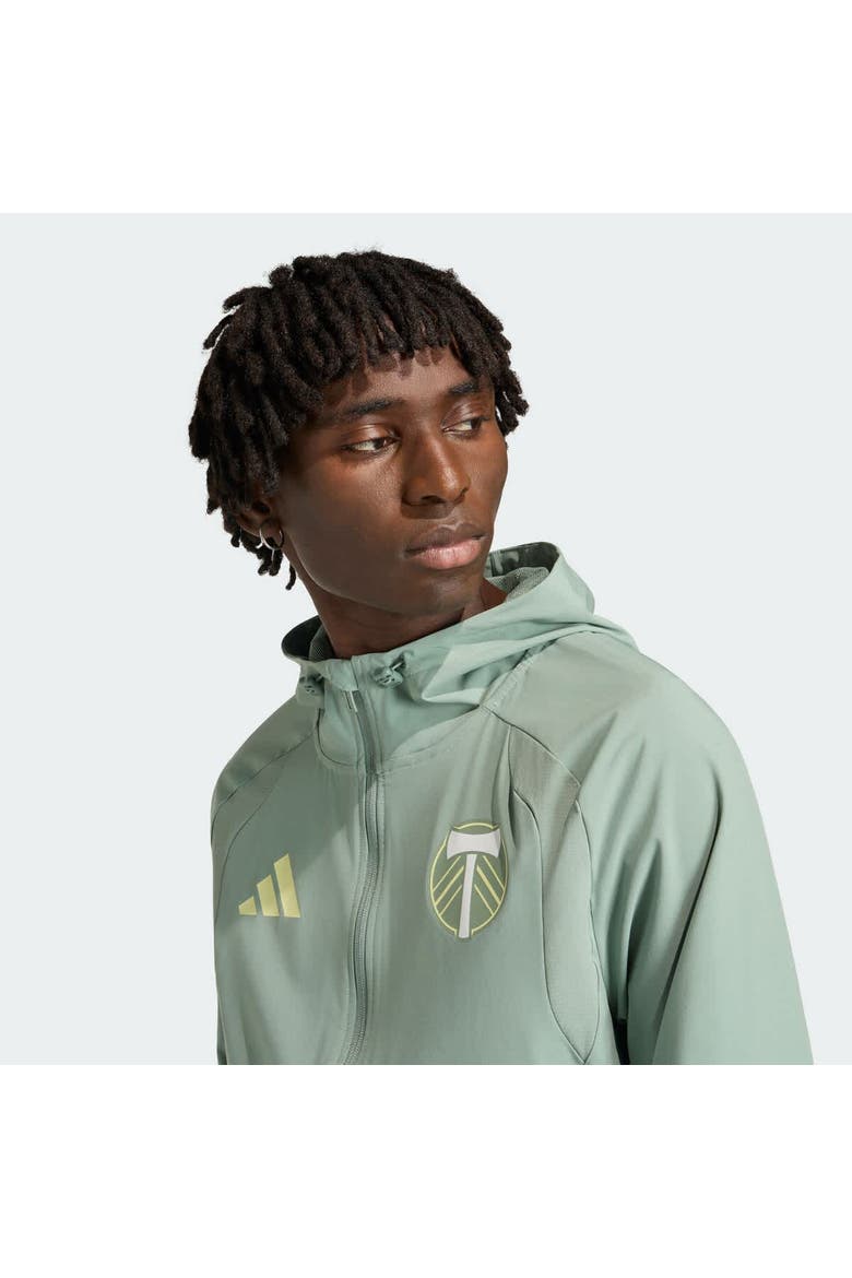 Men's adidas  Light Green Portland Timbers Tiro Travel Full-Zip Hooded Windbreaker, Alternate, color, Light Green