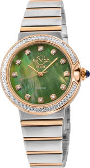 GEVRIL Sorrento Swiss Quartz Diamond Two-Tone Bracelet Watch, 32mm