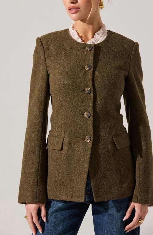 Astr The Label Bellmere Herringbone Tweed Jacket In Green