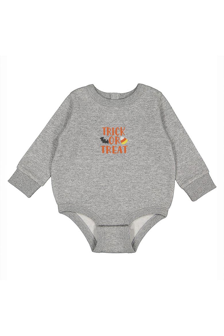 Embroidered Candy Corn Trick or Treat Infant Fleece BodySuit, Alternate, color, Heather Grey
