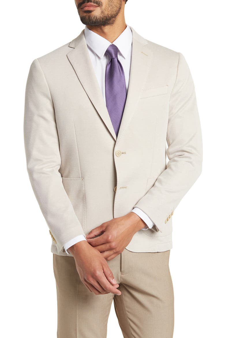 Notch Lapel Knit Blazer, Main, color, TAN