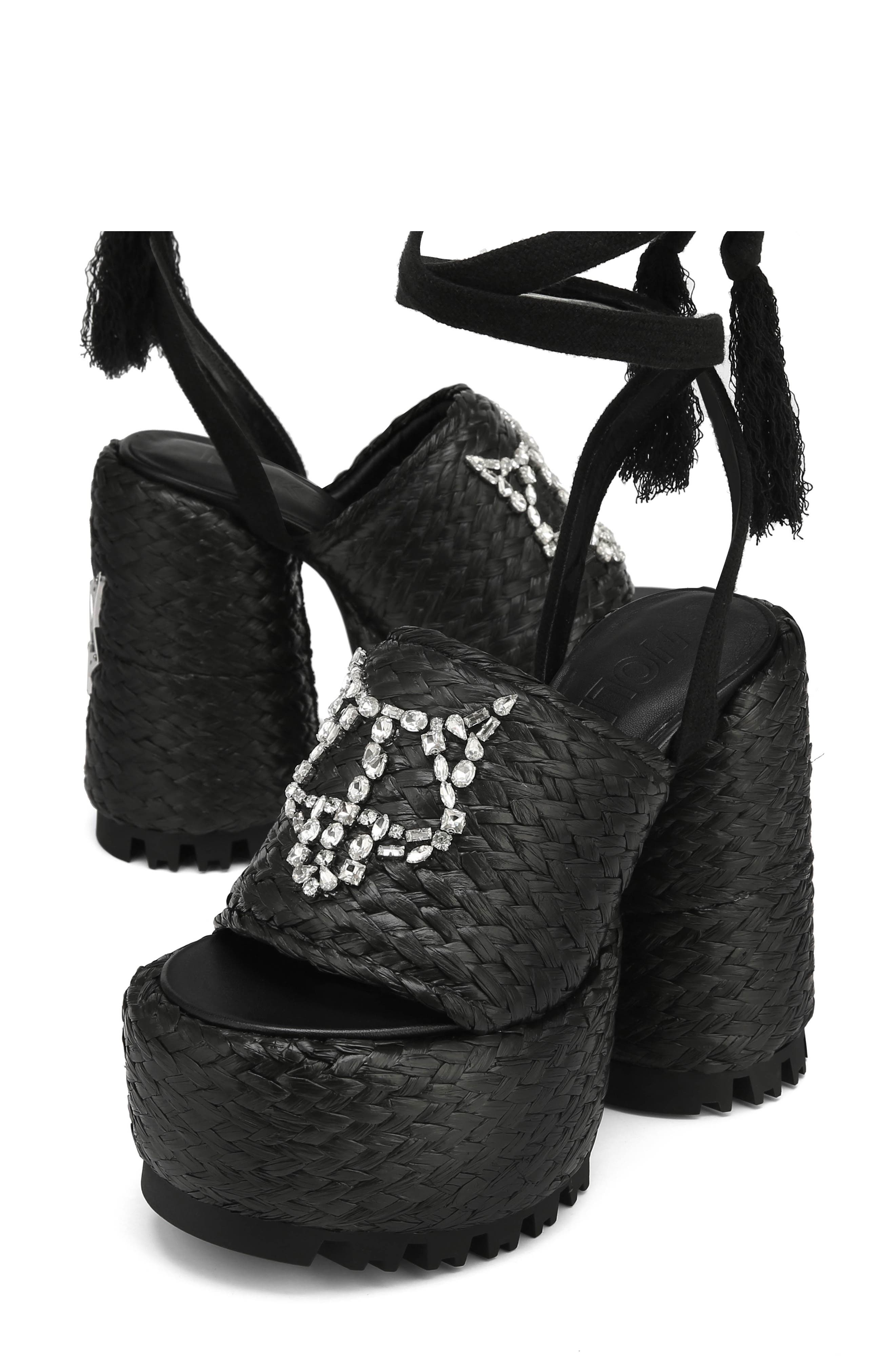 Naked Wolfe Beach Ankle Tie Raffia Platform Sandal, Alternate, color, 