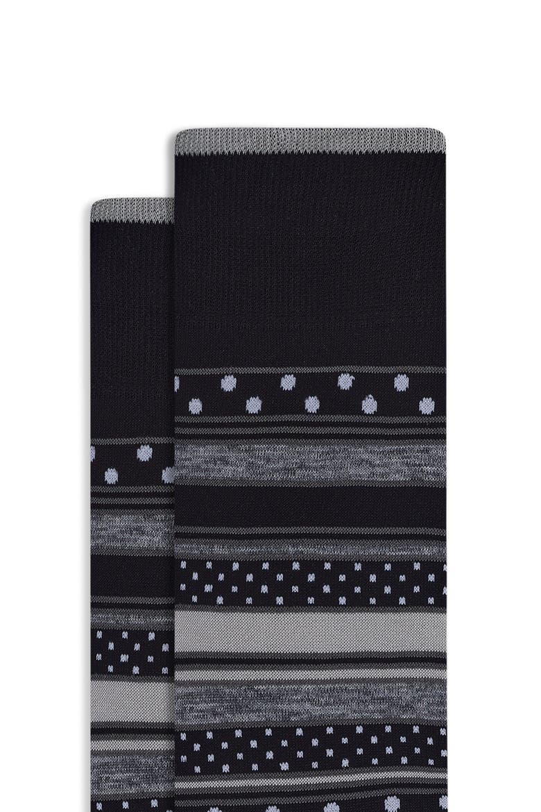 Mixed Stripe Mercerized Cotton Blend Dress Socks, Alternate, color, BLACK