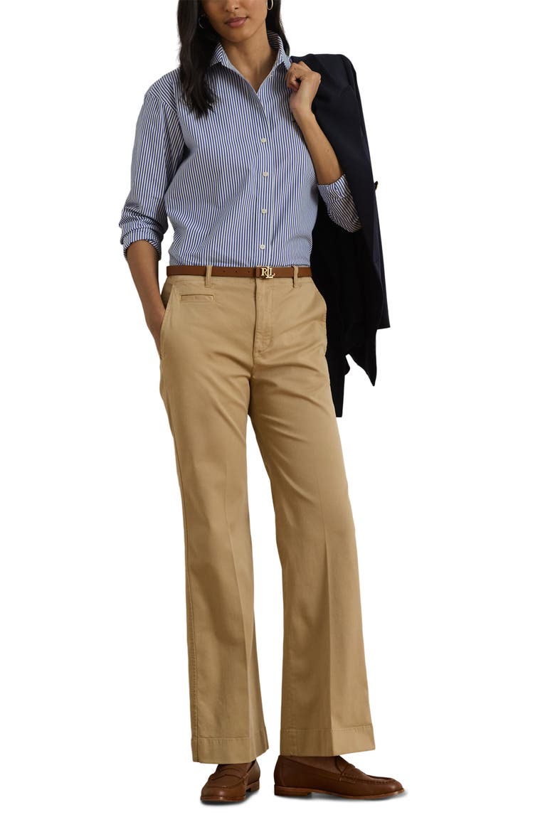 Flare Stretch Cotton Chino Pants, Alternate, color, BIRCH TAN