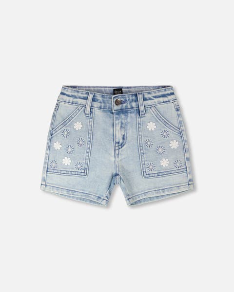 Embroidered Daisies Denim Shorts (Toddler, Little Kid & Big Kid)