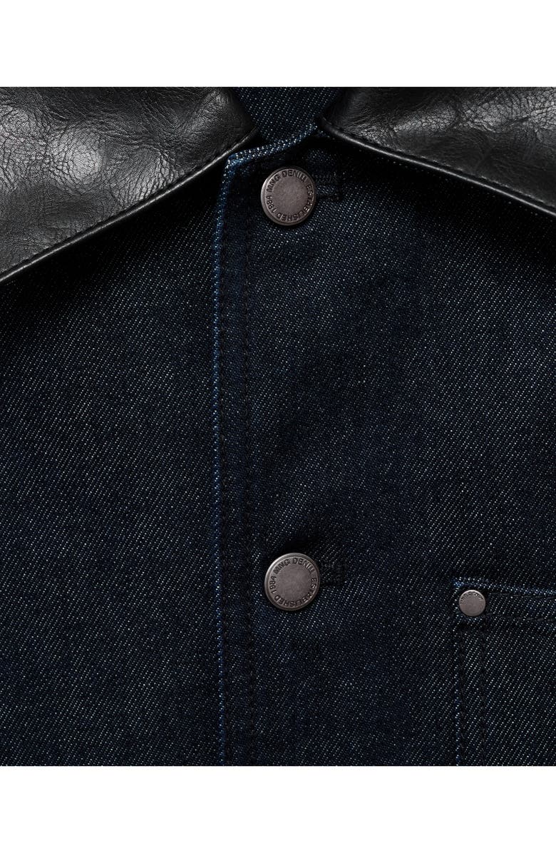 MANGO Faux Leather Collar Denim Jacket, Alternate, color, Open Blue