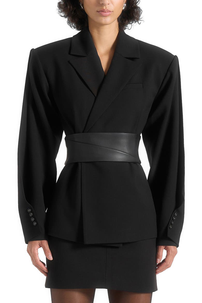 Marie Wool Twist Sleeve Blazer with Belt, Main, color, Black
