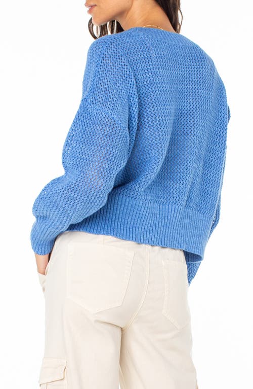 Roxy Leia Floral Embroidered Open Stitch Linen Blend Sweater In Riviera Solid