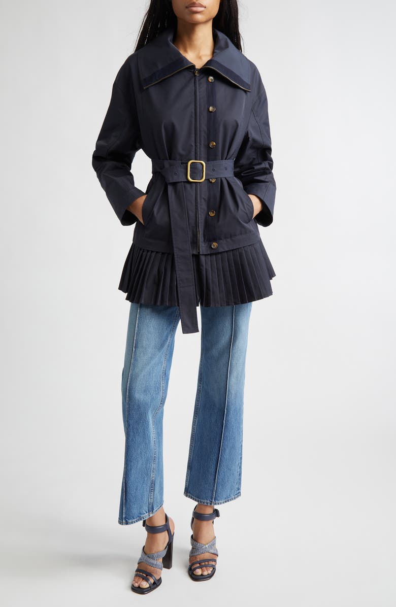 Ulla Johnson Lison Belted Jacket with Pleated Hem, Alternate, color, Midnight