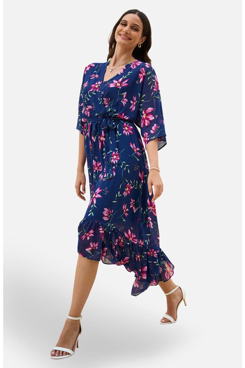 Floral Midi Dress, Alternate, color, Navy