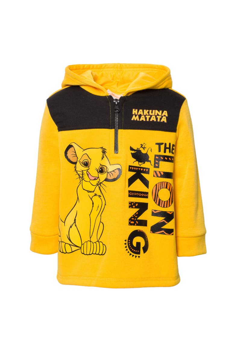 Lion King Fleece Quarter-Zip Hooded Sweatshirt, Main, color, Yellow Simba