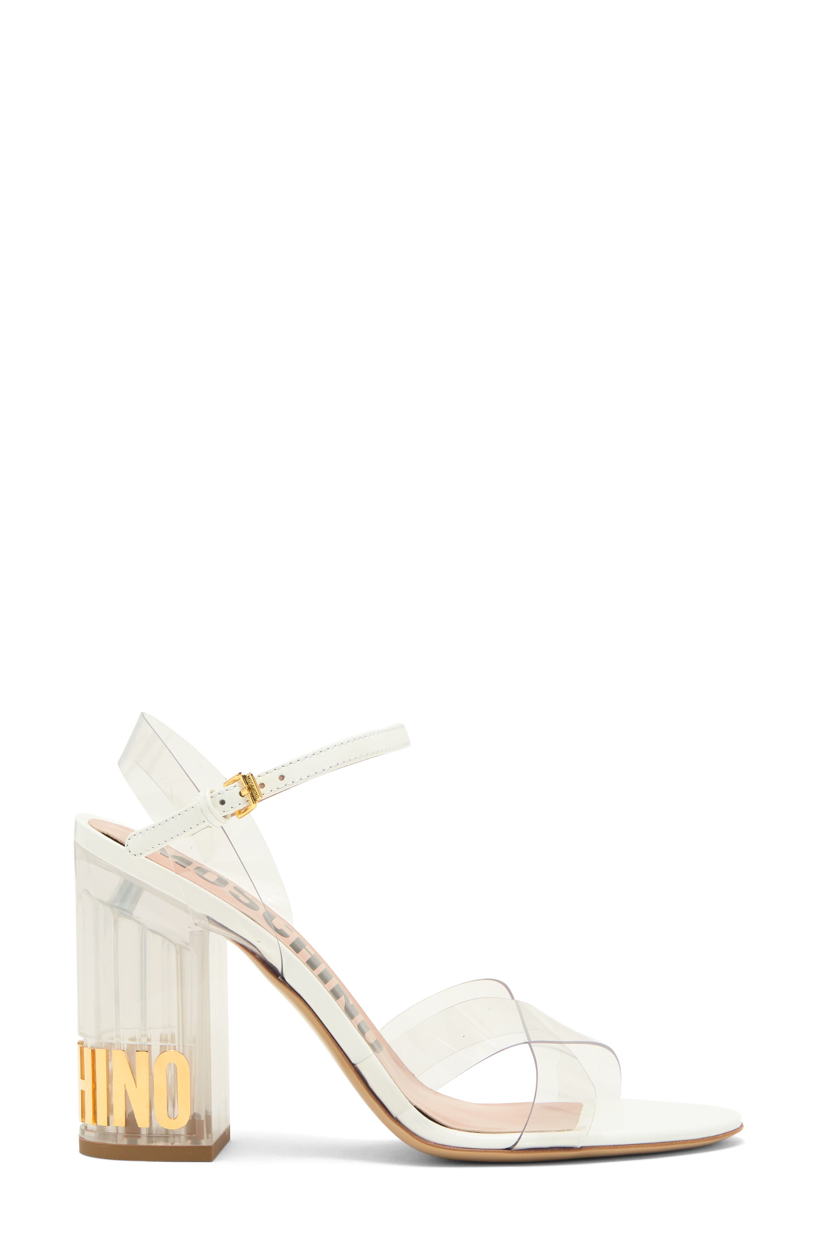 Moschino Clear Heel Sandal, Alternate, color, Transparent White