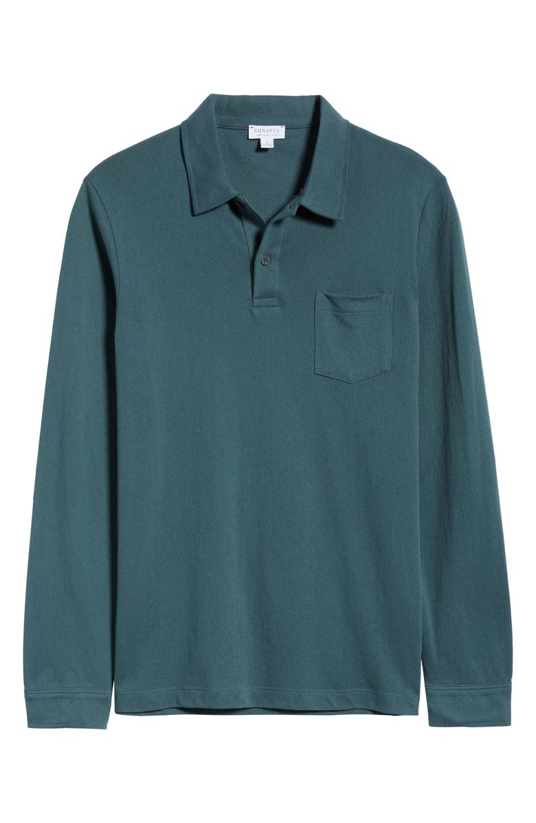 Sunspel Riviera Supima<sup>®</sup> Cotton Piqué Polo, Main, color, Dark Petrol