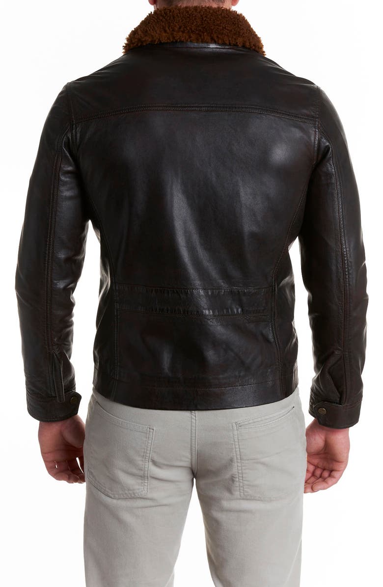 Billy Reid West Village Genuine Shearling Collar Lambskin Jacket, Alternate, color, 