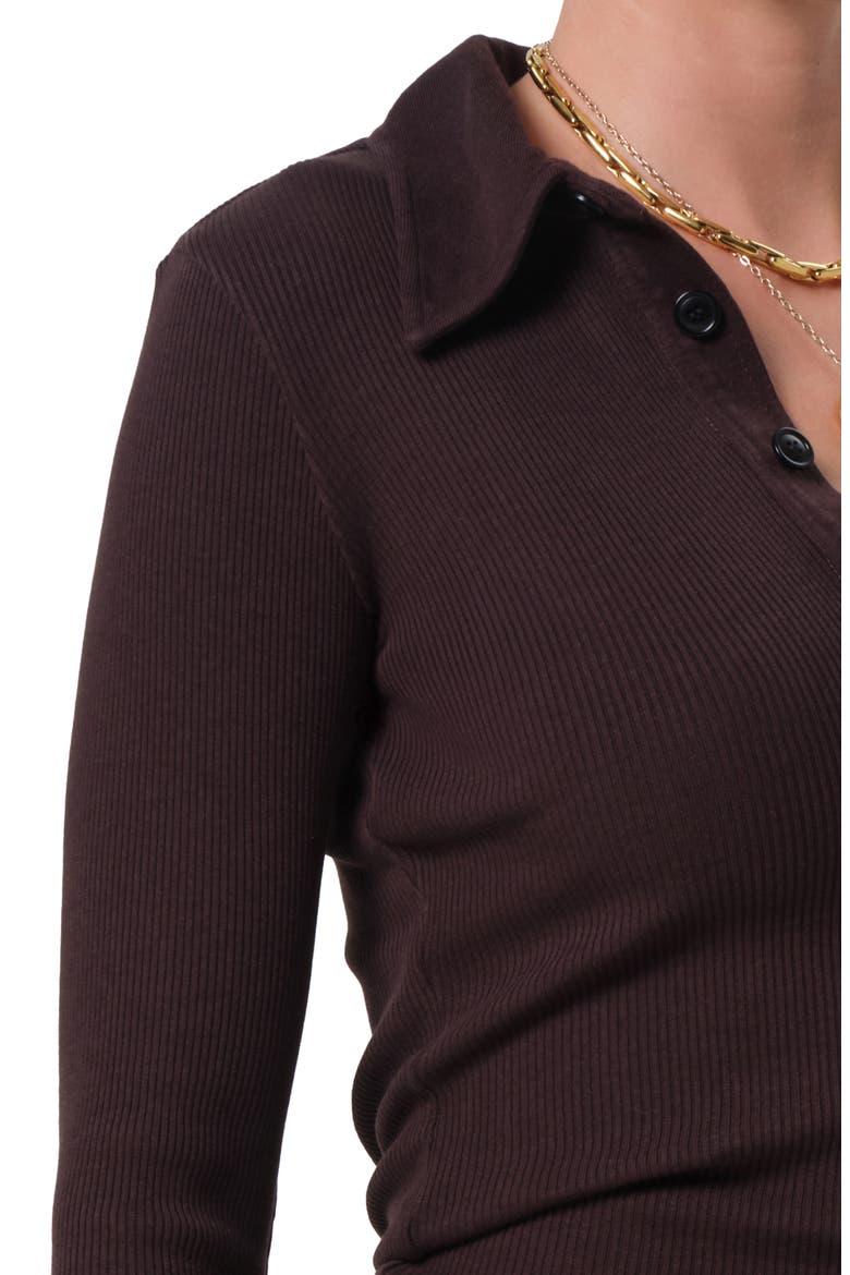 Long Sleeve Rib Polo, Alternate, color, CHOCOLATE