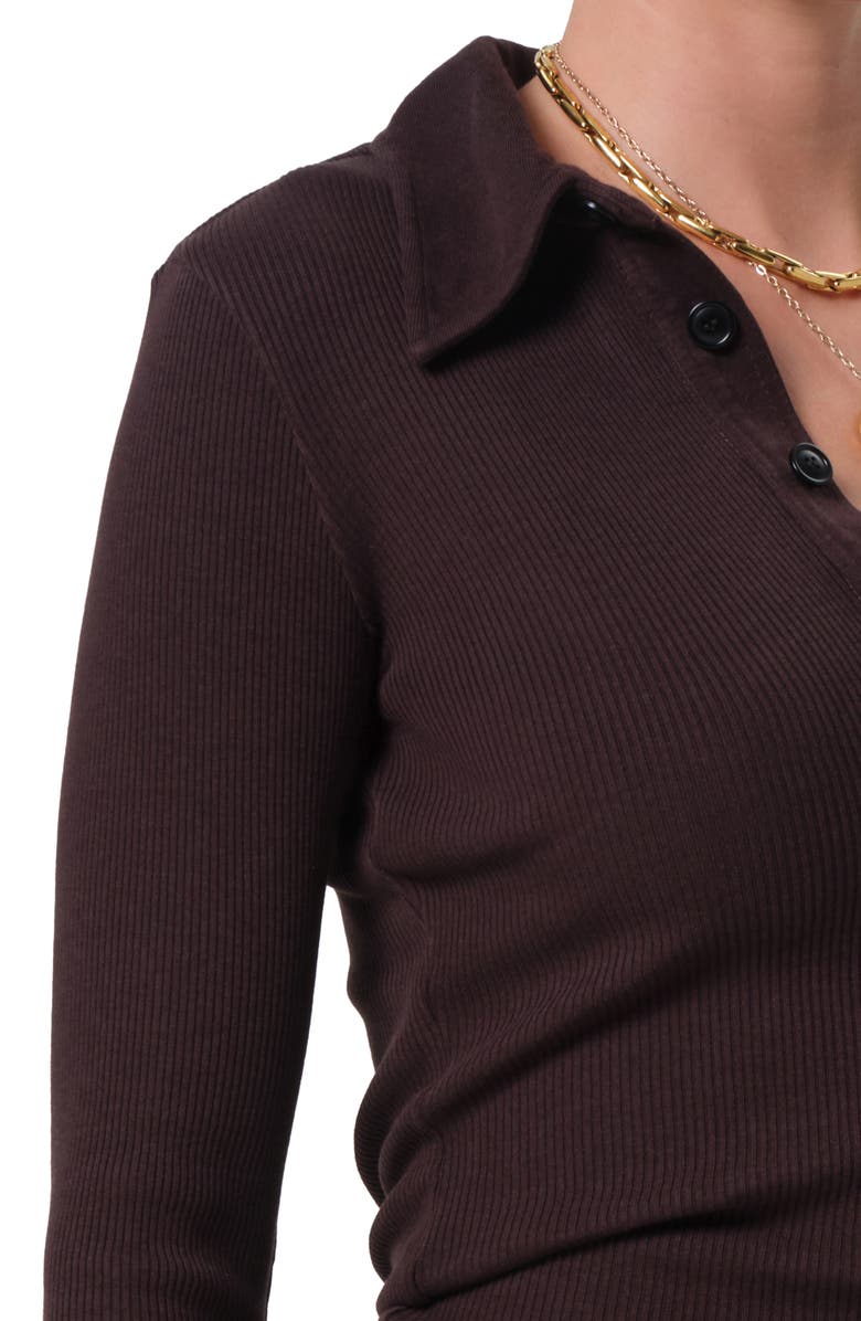 Citizens of Humanity Long Sleeve Rib Polo, Alternate, color, Chocolate